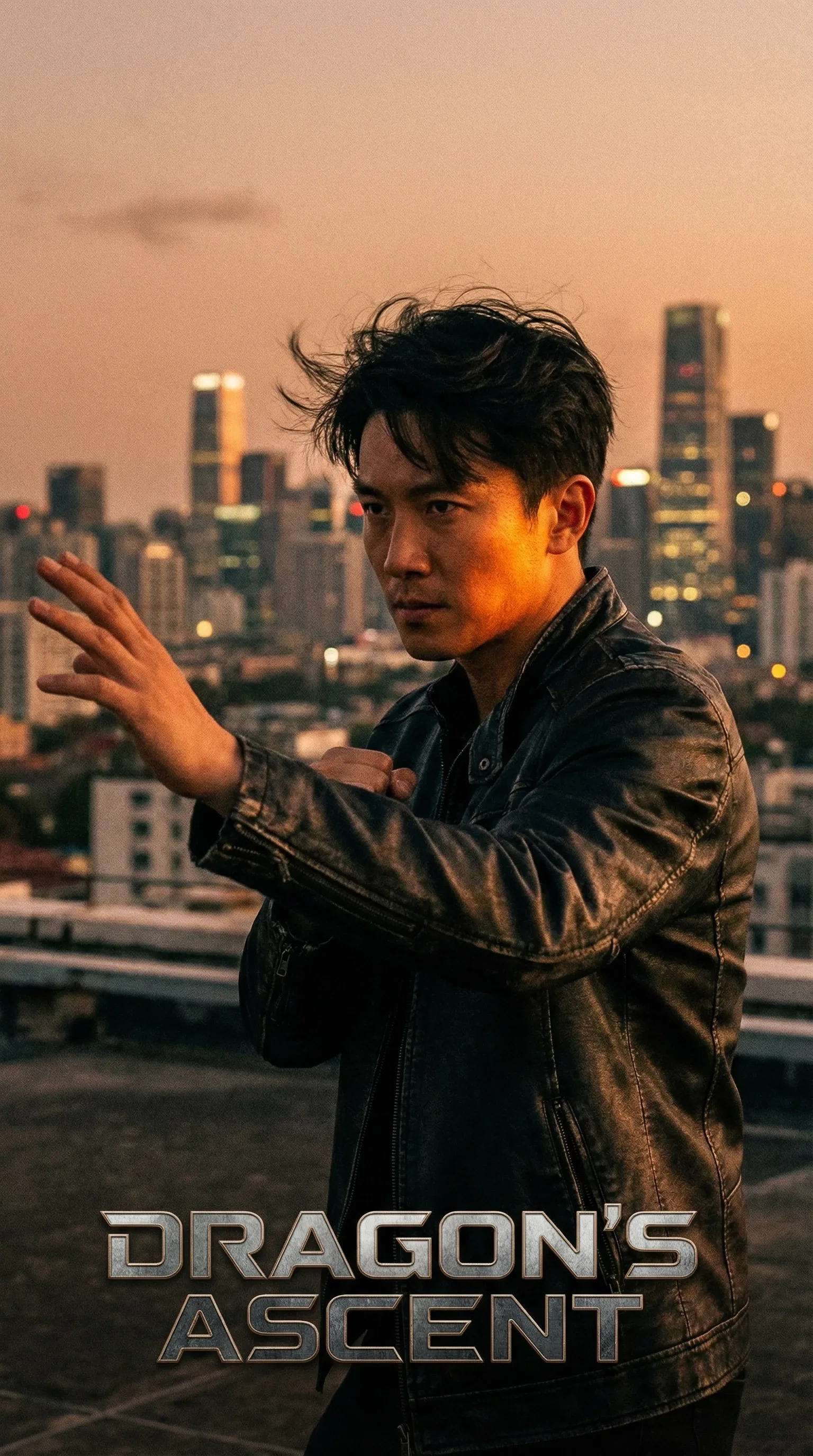 阿黑颜签约动作明星在城市天台展示武术招式